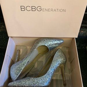 BCBG silver sparkle heels